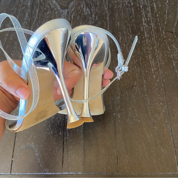 Marc‎ Fisher Calisty Silver Glitter Metallic Heels Strappy Sandals 7M Clear - Picture 12 of 13